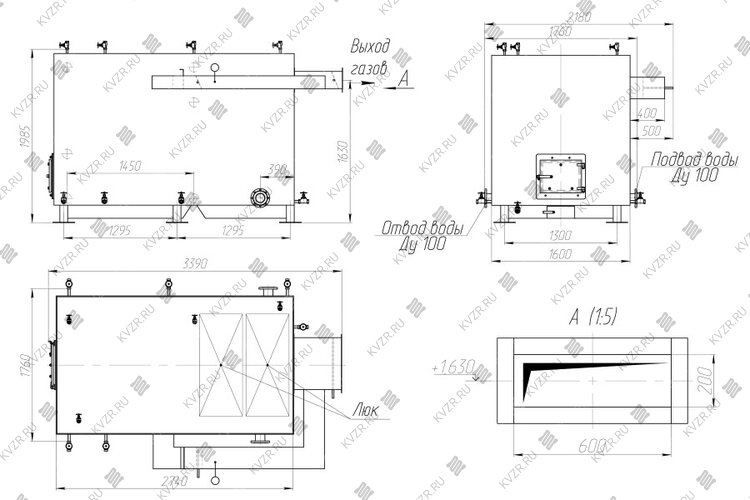 Котел 0.8 МВт без дымососа чертеж
