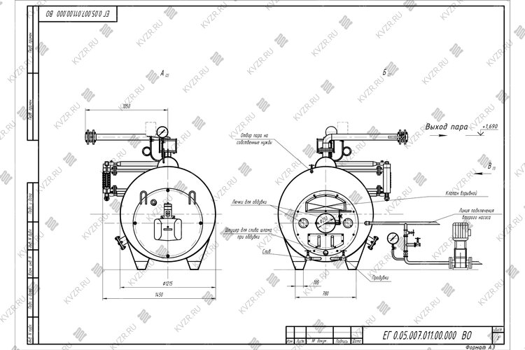 Паровой дизельный котел КП 500 чертеж