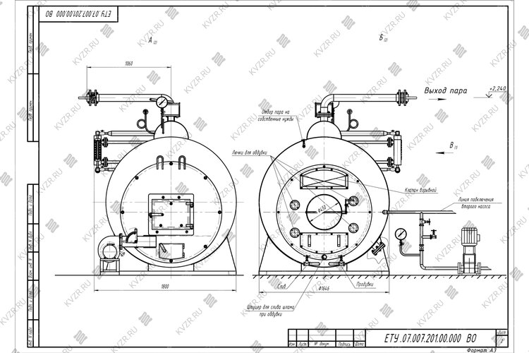 Чертеж котла парового КП 700 на угле