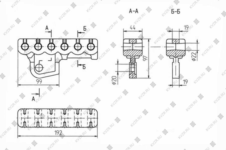 Чертеж держателя среднего (6 отверстий) 6.30.2